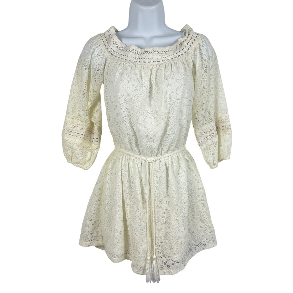 New Hollister Ivory Lace Romper Women's Small Off Shoulder Bohemian Tassel Boho